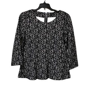 J. Crew Black & White Lace Peplum Top